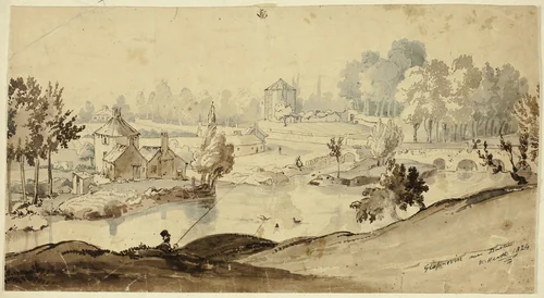 Glasnevin Near Dublin (recto); Sketch of Man's Costume (verso) by William Heath, painting, 1824-1840