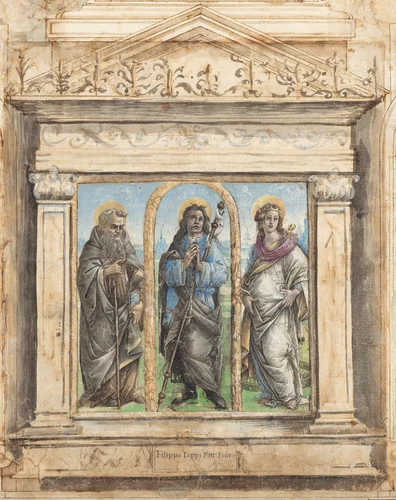 Saint Roch between Saints Anthony Abbot and Catherine of Alexandria by Raffaellino del Garbo, drawing, 1485-1495