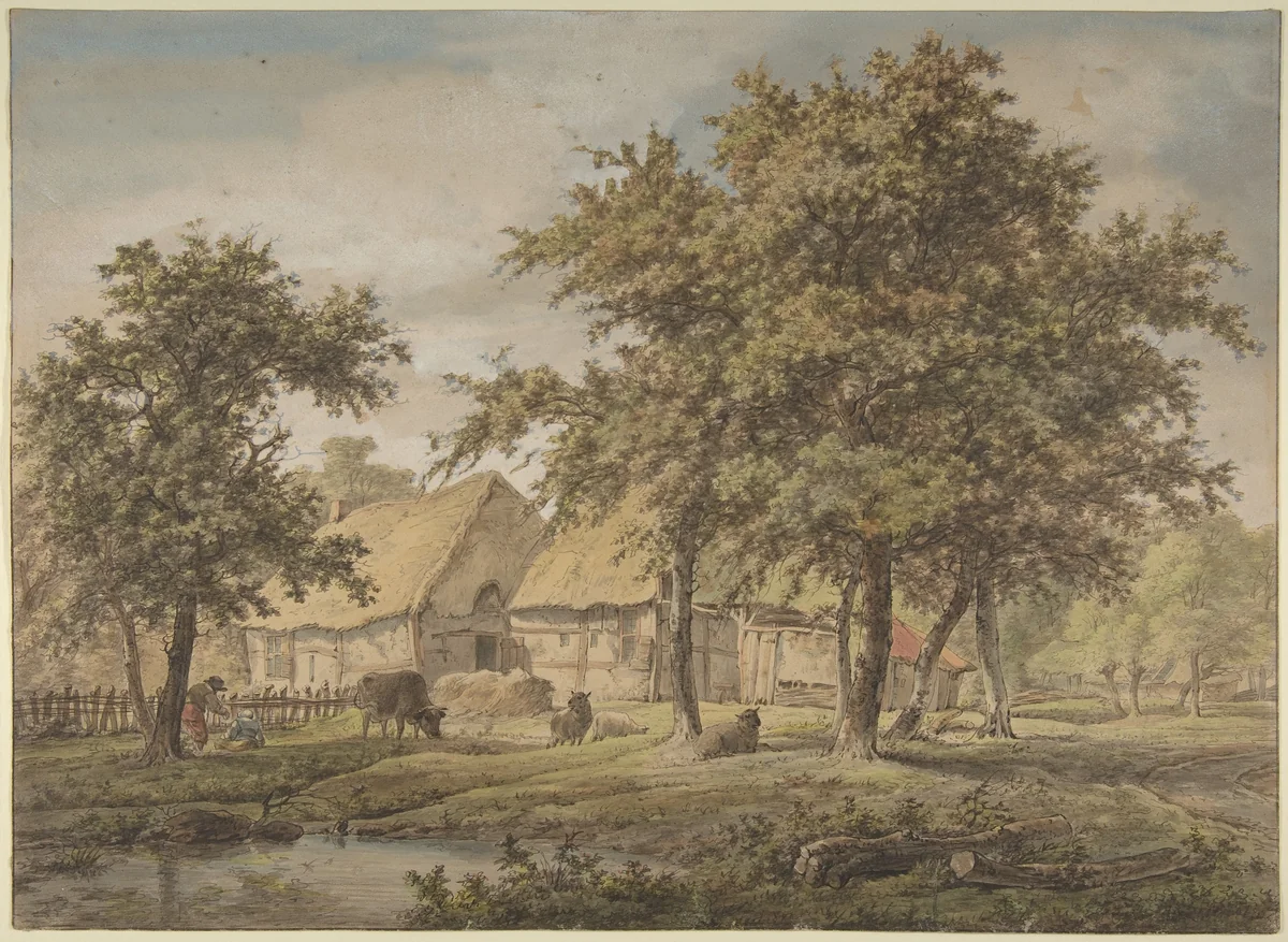 Landscape with a Farmhouse by Adrianus de Visser, drawing, 1757-1837
