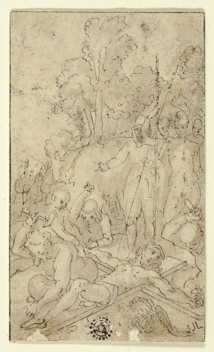 Christ Being Nailed to the Cross by Friedrich Sustris, drawing, 1500-1599