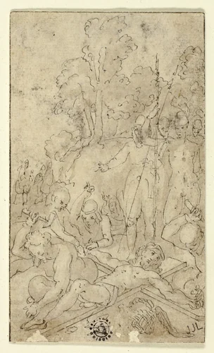 Christ Being Nailed to the Cross by Friedrich Sustris, drawing, 1500-1599