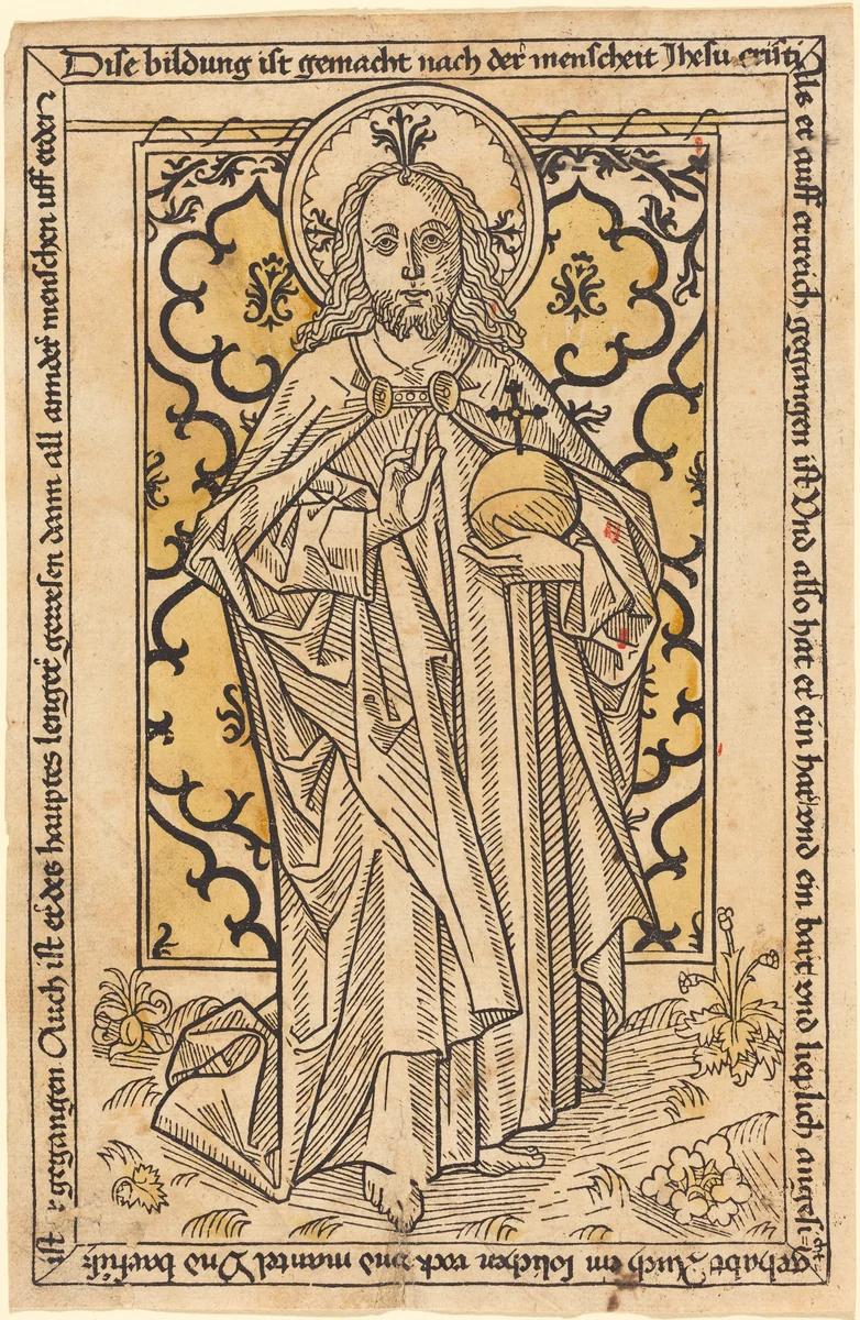 Christ as Salvator Mundi by German 15th Century, print, 1470