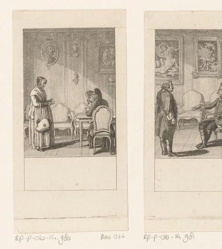 Frederik II confronteert de oude vrouw met haar verleden by Daniel Nikolaus Chodowiecki, print, 1788
