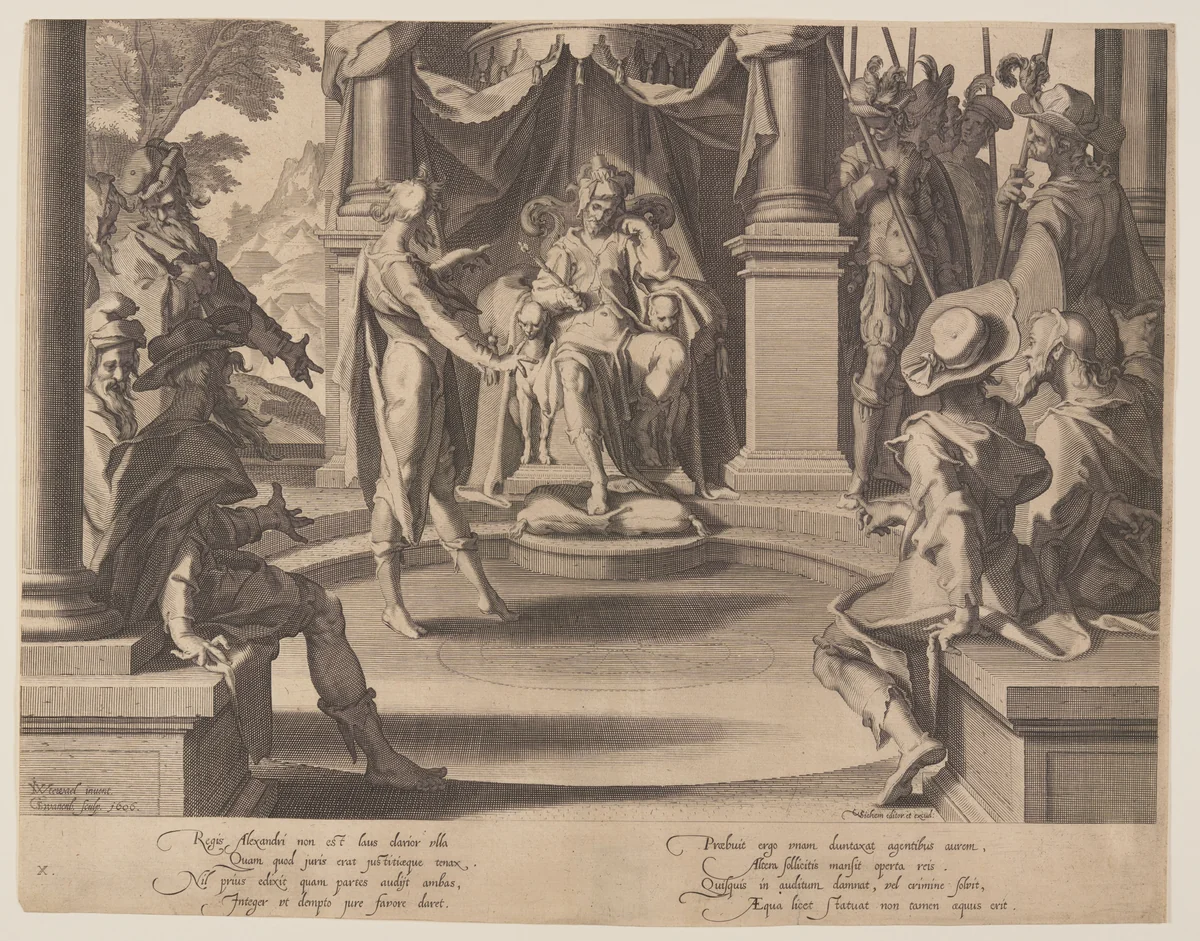 Alexander the Great as a Judge, plate 10 from Thrones of Justice (Thronus Iustitiae) by Willem van Swanenburgh, print, 1606