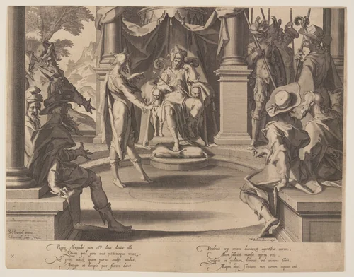 Alexander the Great as a Judge, plate 10 from Thrones of Justice (Thronus Iustitiae) by Willem van Swanenburgh, print, 1606
