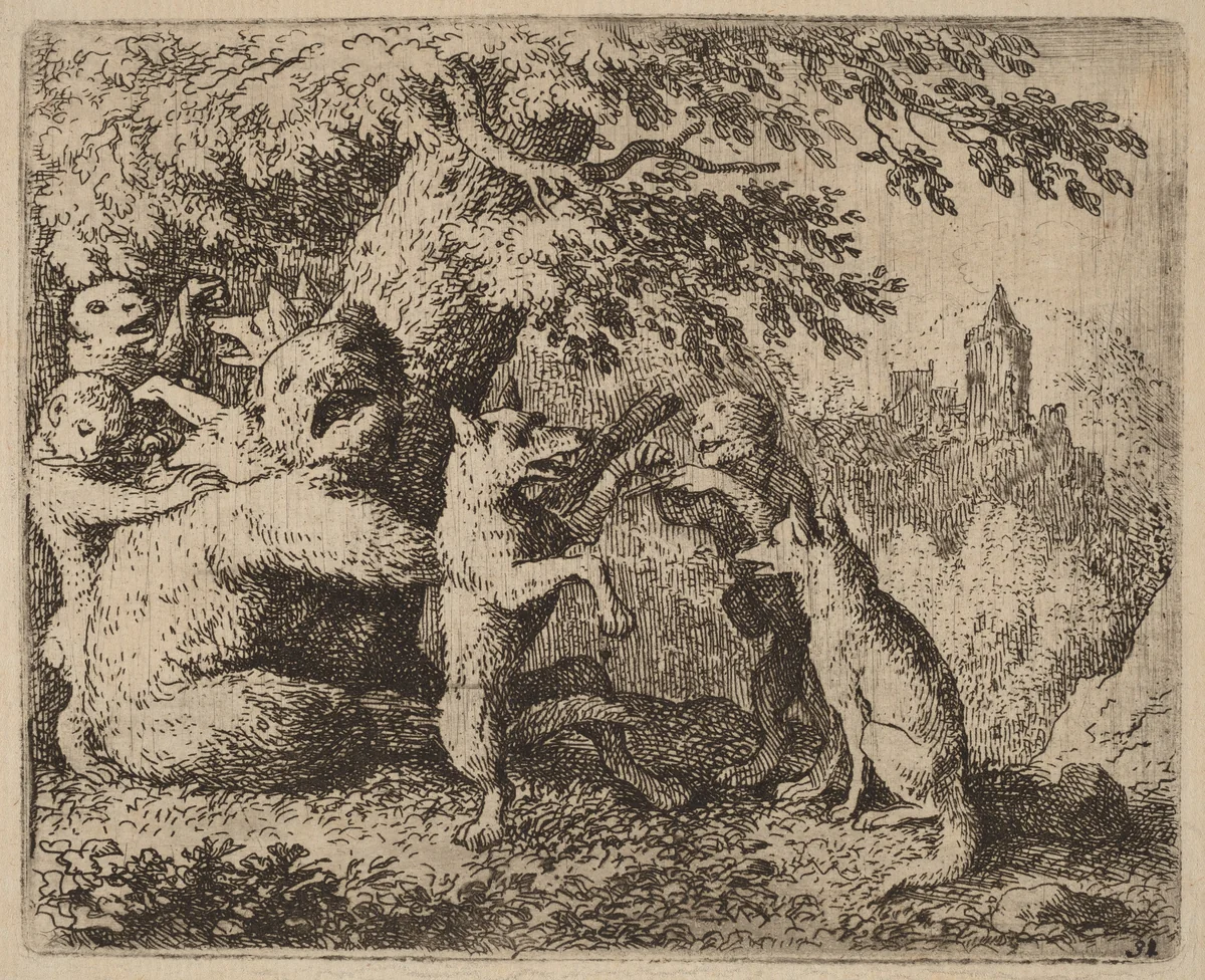 The Bear and the Wolf are Persecuted by Allart van Everdingen, print, 1645-1656