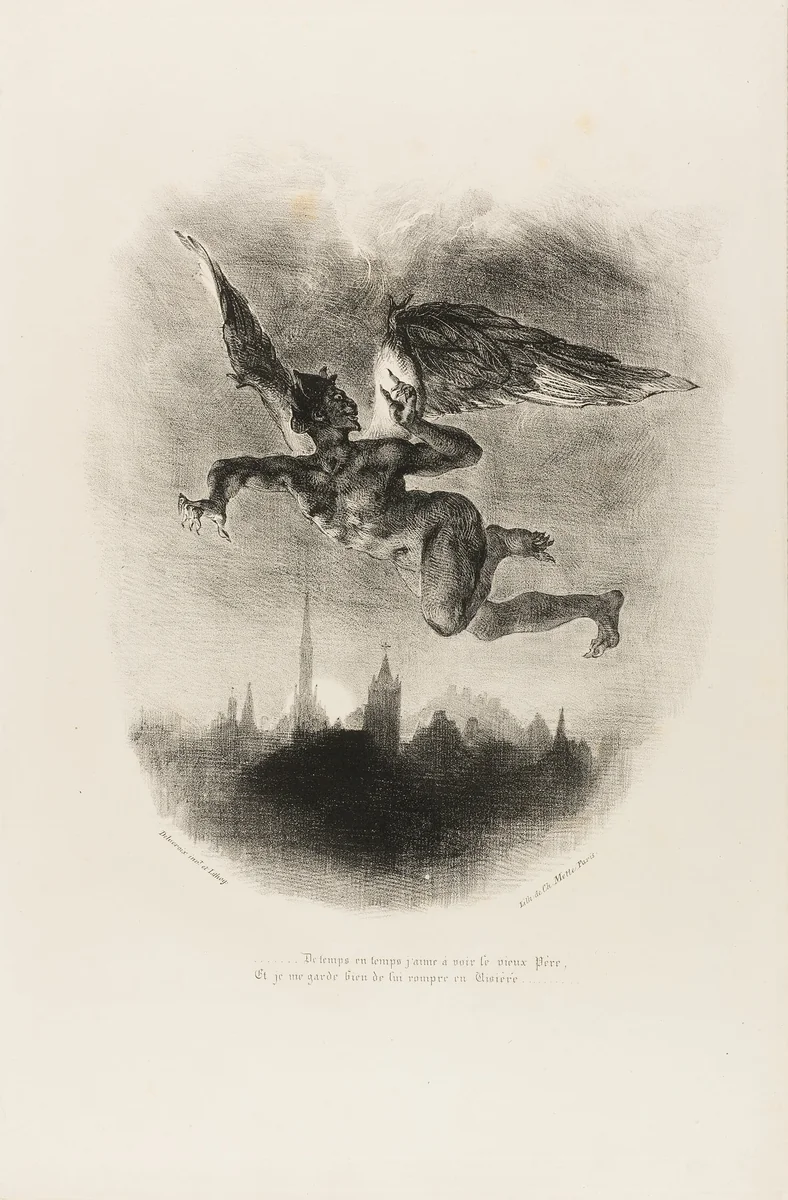 Mephistopheles Flying, from Faust by Eugène Delacroix, print, 1828