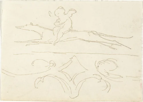 Sketch of a Child Riding a Dog by William Pitts, drawing, 1805-1840
