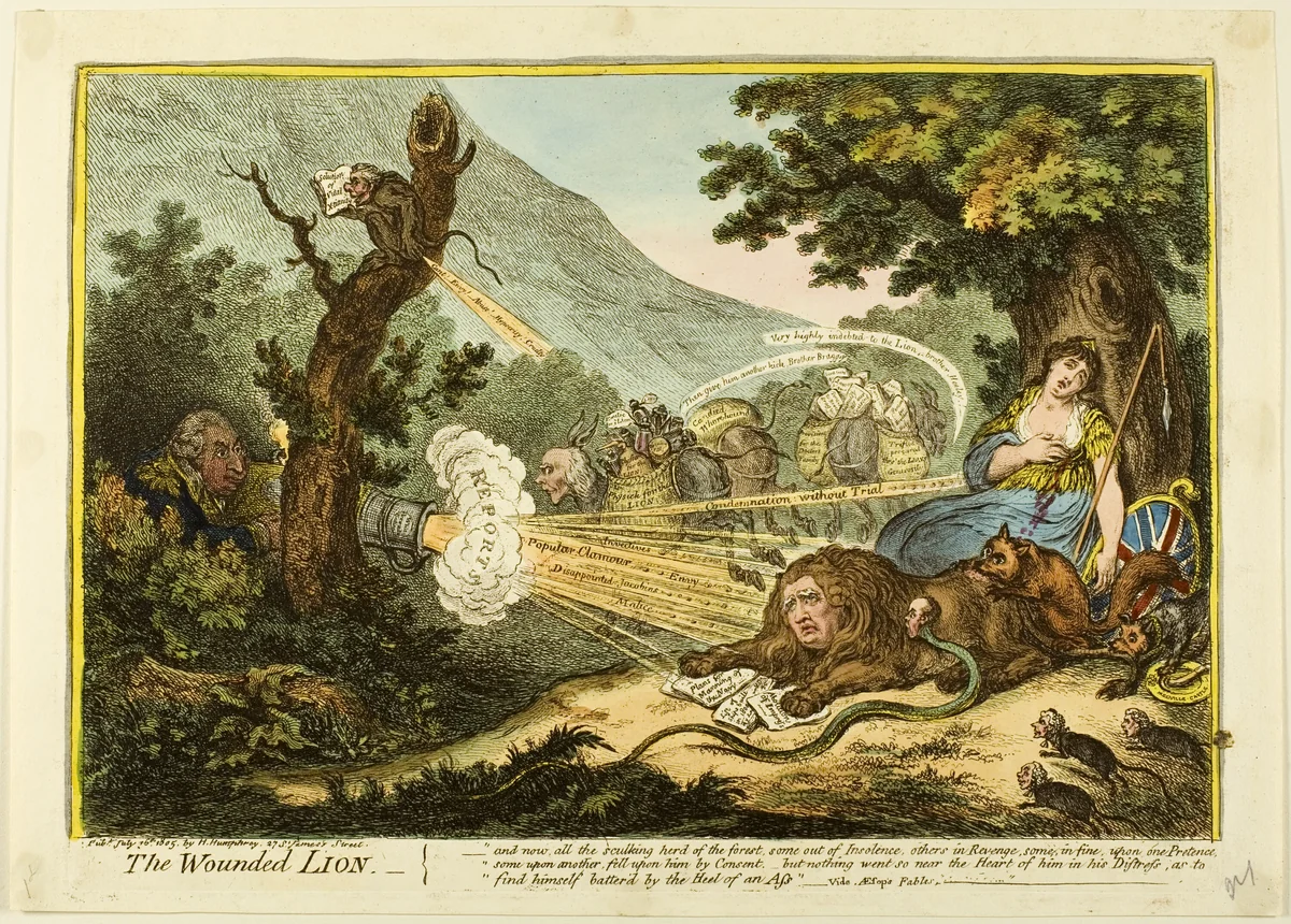 The Wounded Lion by James Gillray, print, 1805