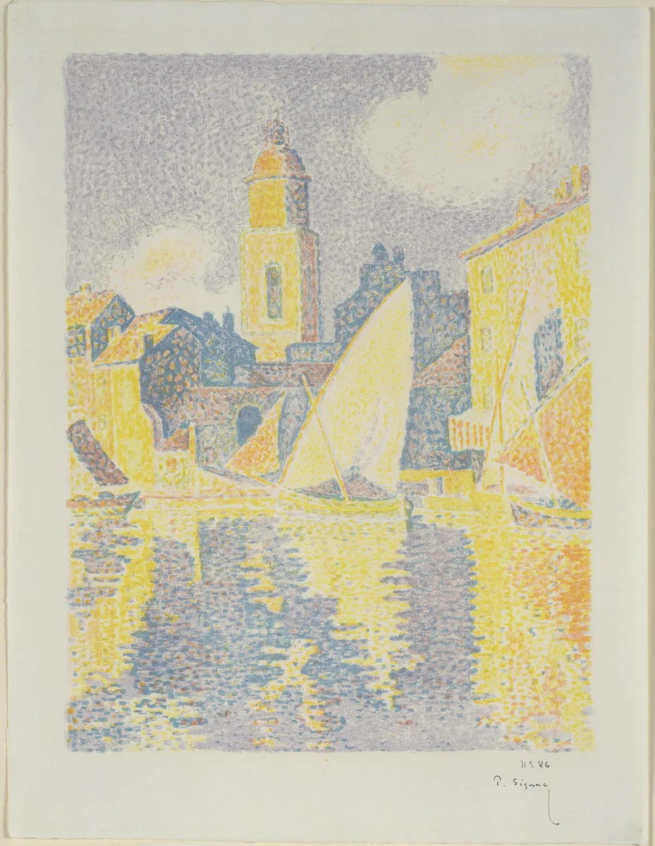 Port of St. Tropez (Port de Saint-Tropez) for the portfolio The Album of Original Prints from The Vollard Gallery (L'Album d'estampes originales de la Galerie Vollard), no. III by Paul Signac, print, 1897