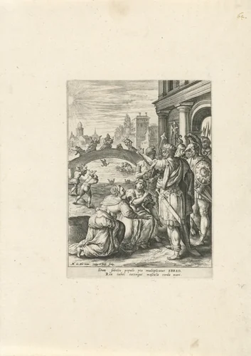 De farao laat alle Hebreeuwse jongens verdrinken by Unknown, print, 1591