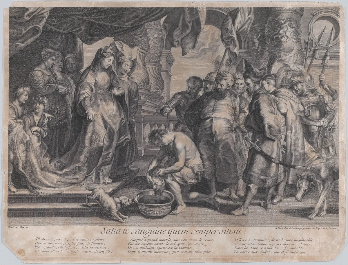 The Head of Cyrus brought to Queen Tomyris by Gaspard Duchange, print, 1708-1725