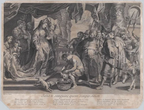 The Head of Cyrus brought to Queen Tomyris by Gaspard Duchange, print, 1708-1725