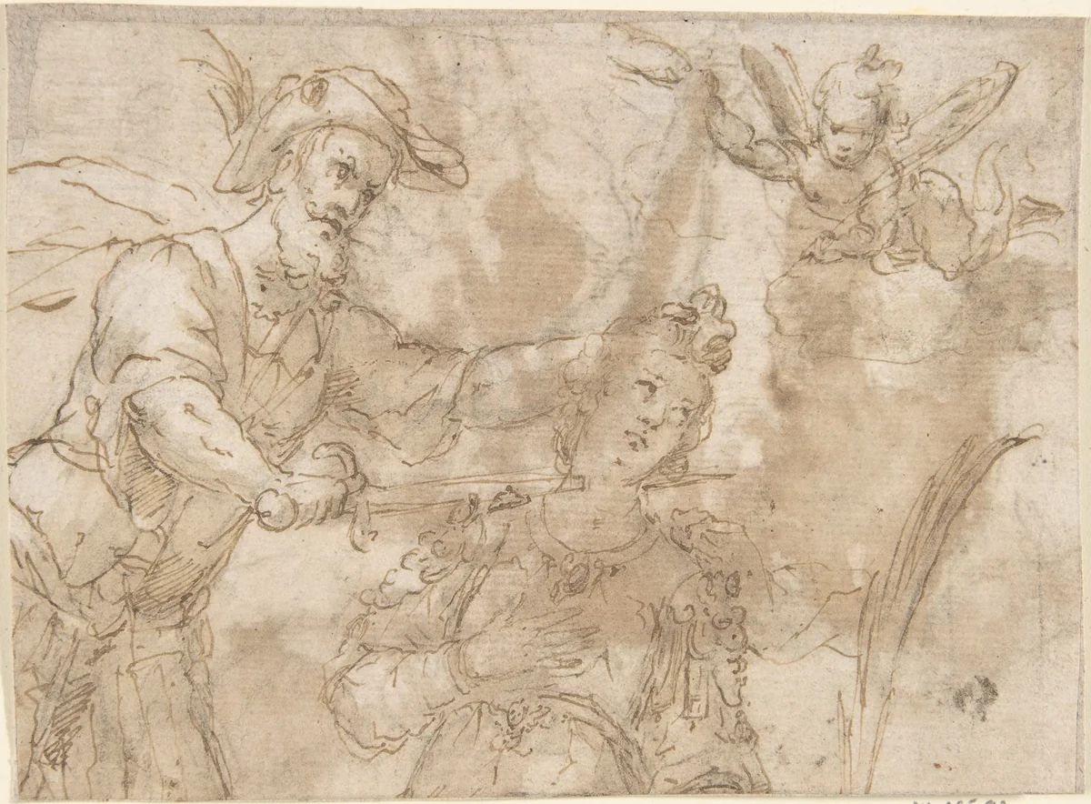 Decapitation of a Female Martyr (Saint Catherine of Alexandria?) by anonymous, drawing, 1600-1700