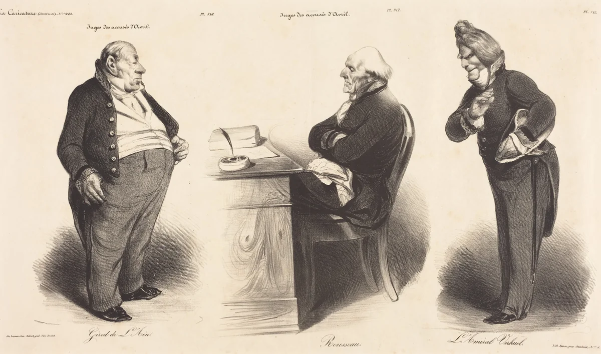 Girod de l'Ain - J.-Joseph Rousseau - Amiral Verhuel by Honoré Daumier, print, 1835