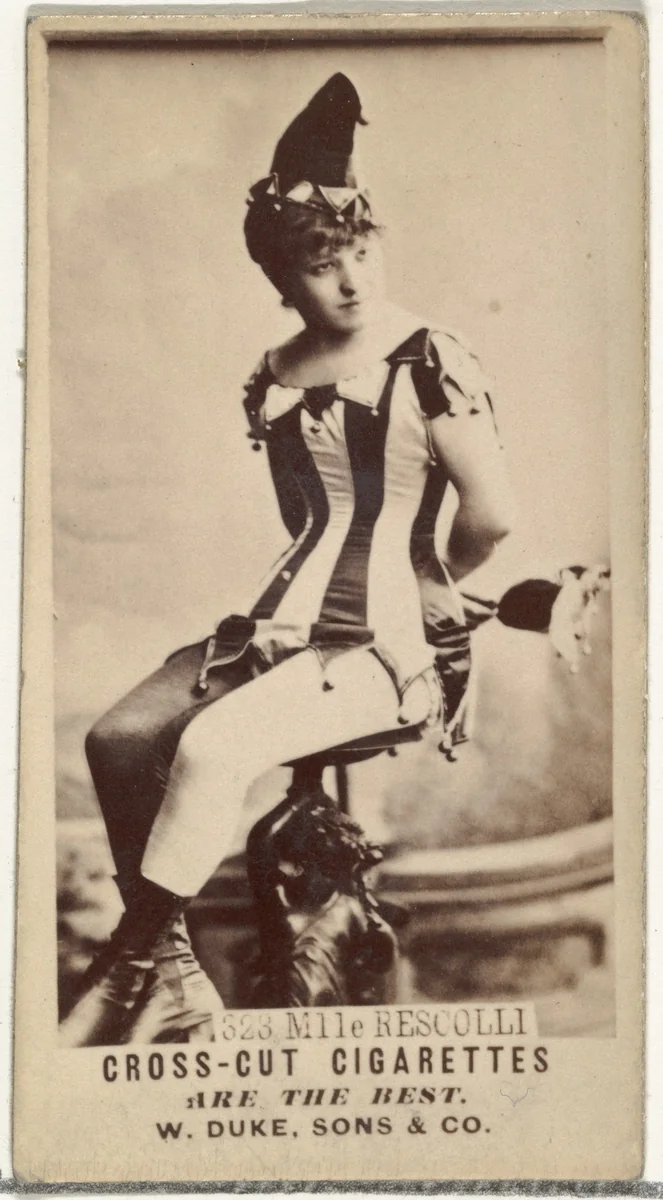 Card Number 323, Mlle. Rescolli, from the Actors and Actresses series (N145-3) issued by Duke Sons & Co. to promote Cross Cut Cigarettes by W. Duke, Sons & Co., photograph, 1880-1889