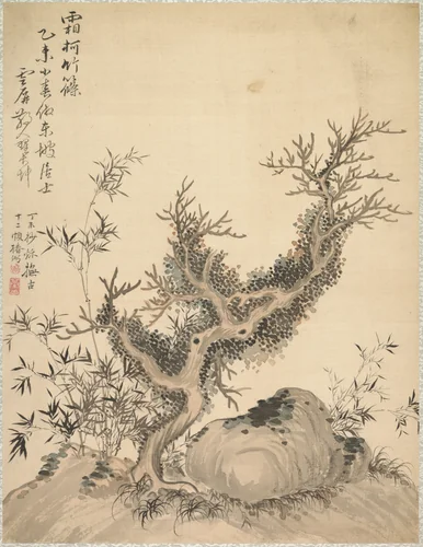 Frosted Branches and Dwarf Bamboo by Tsubaki Chinzan (椿椿山), other, 1847