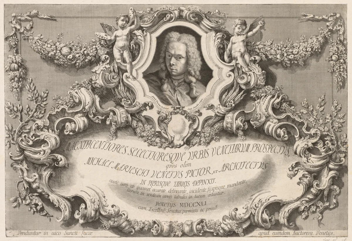 Views of Venice: Frontispiece - Title Page by Michele Marieschi, print, 1741