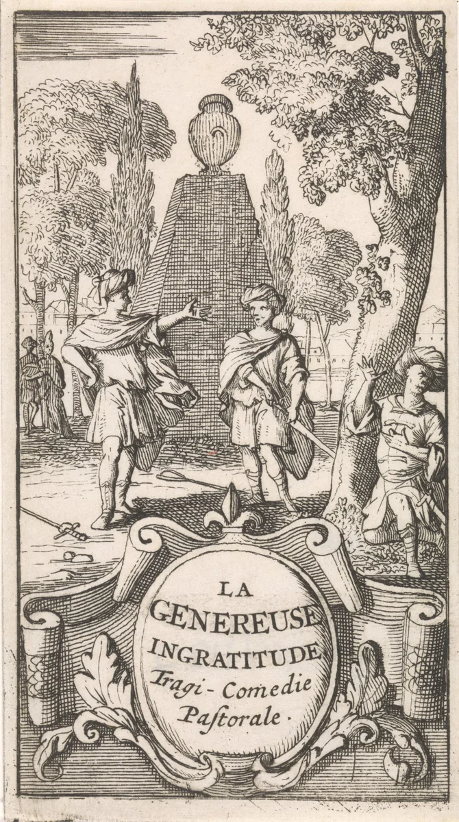 Titelpagina voor "La Genereuse Ingratitude", in: P. Quinault, Le theatre, deel II, 1697 by Caspar Luyken, print, 1697