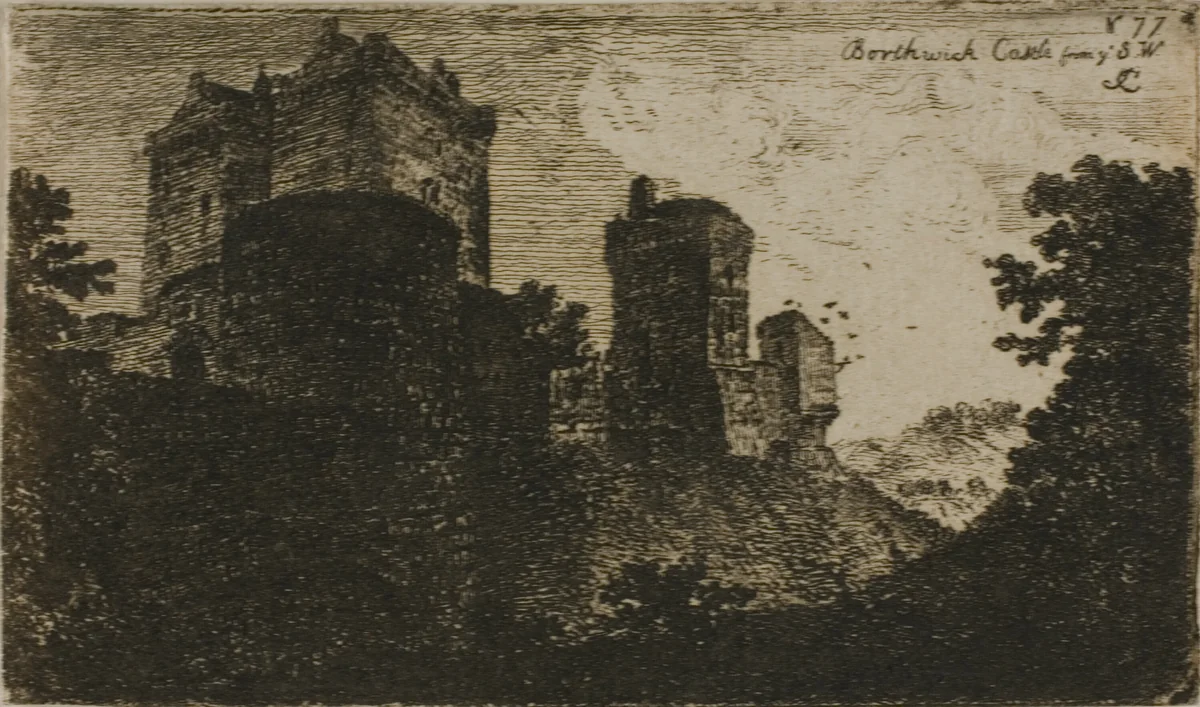Borthwick Castle from the Southwest by John Clerk, print, 1748-1812