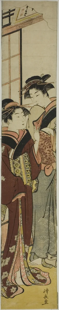 Geisha Talking to Her Maid by Torii Kiyonaga (鳥居清長), print, 1777-1787