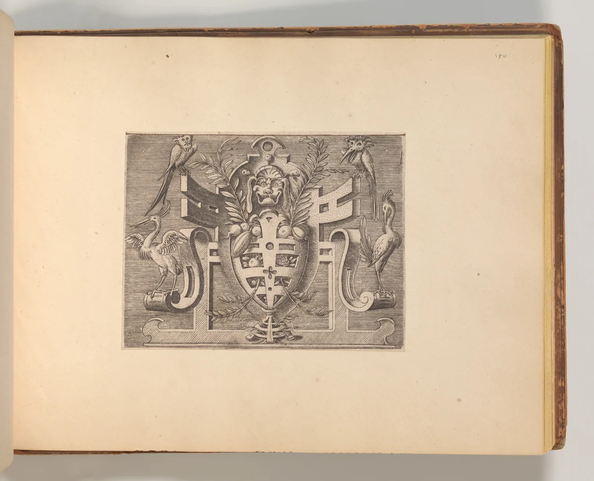 Series of Cartouches, in: Targhe ed altri ornati di varie e capricciose invenzioni (Cartouches and other ornaments of various and capricious invention, page 43) by Cornelis Bos, book, 1540-1560