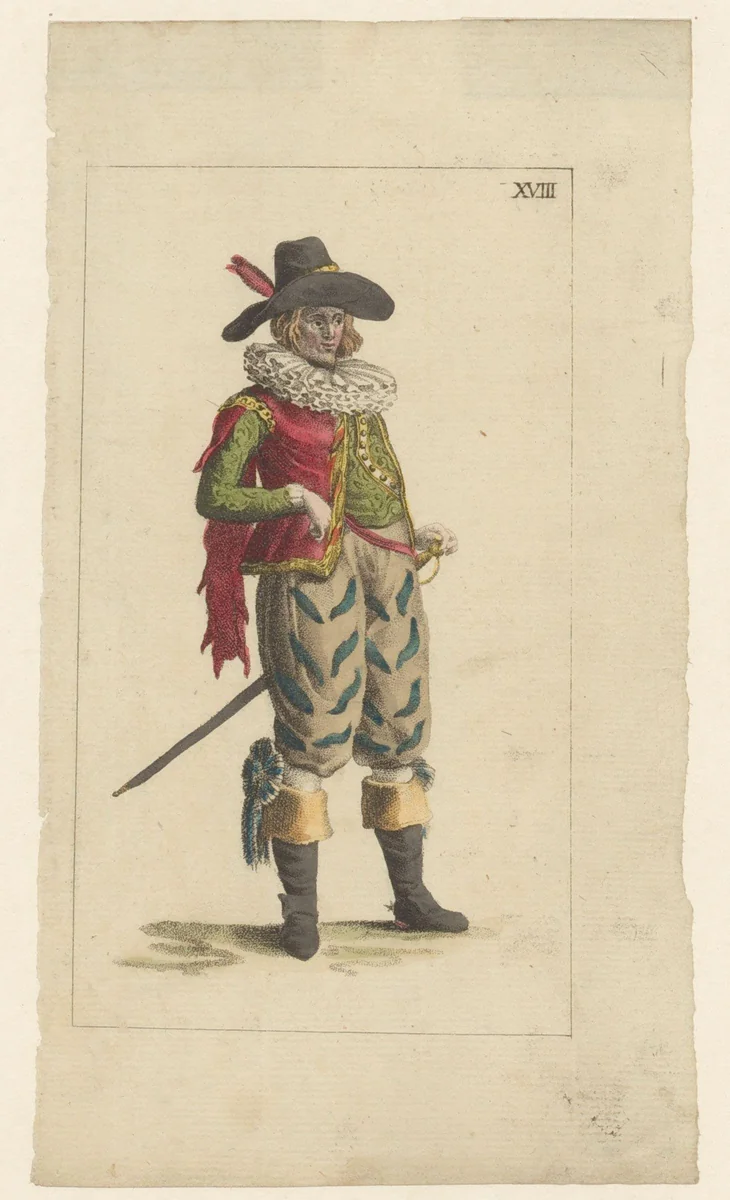 Staande man met hoed en laarzen by anonymous, print, 1791-1794