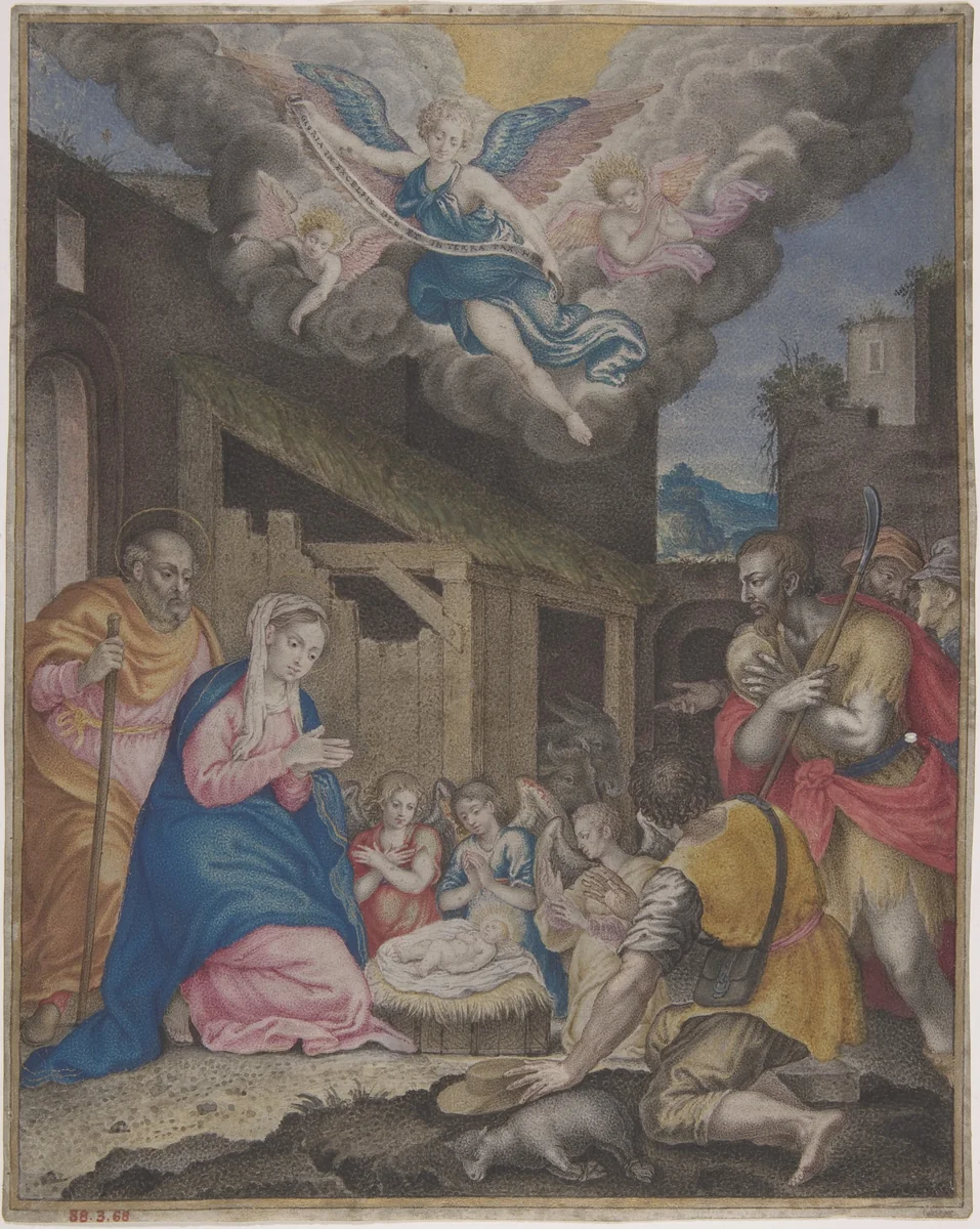 Adoration of the Shepherds by anonymous, drawing, 1575-1600
