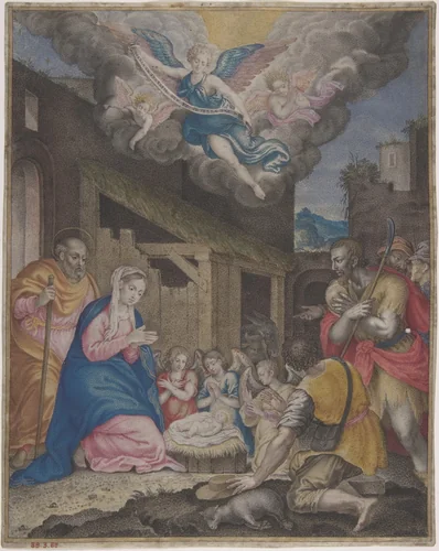 Adoration of the Shepherds by anonymous, drawing, 1575-1600