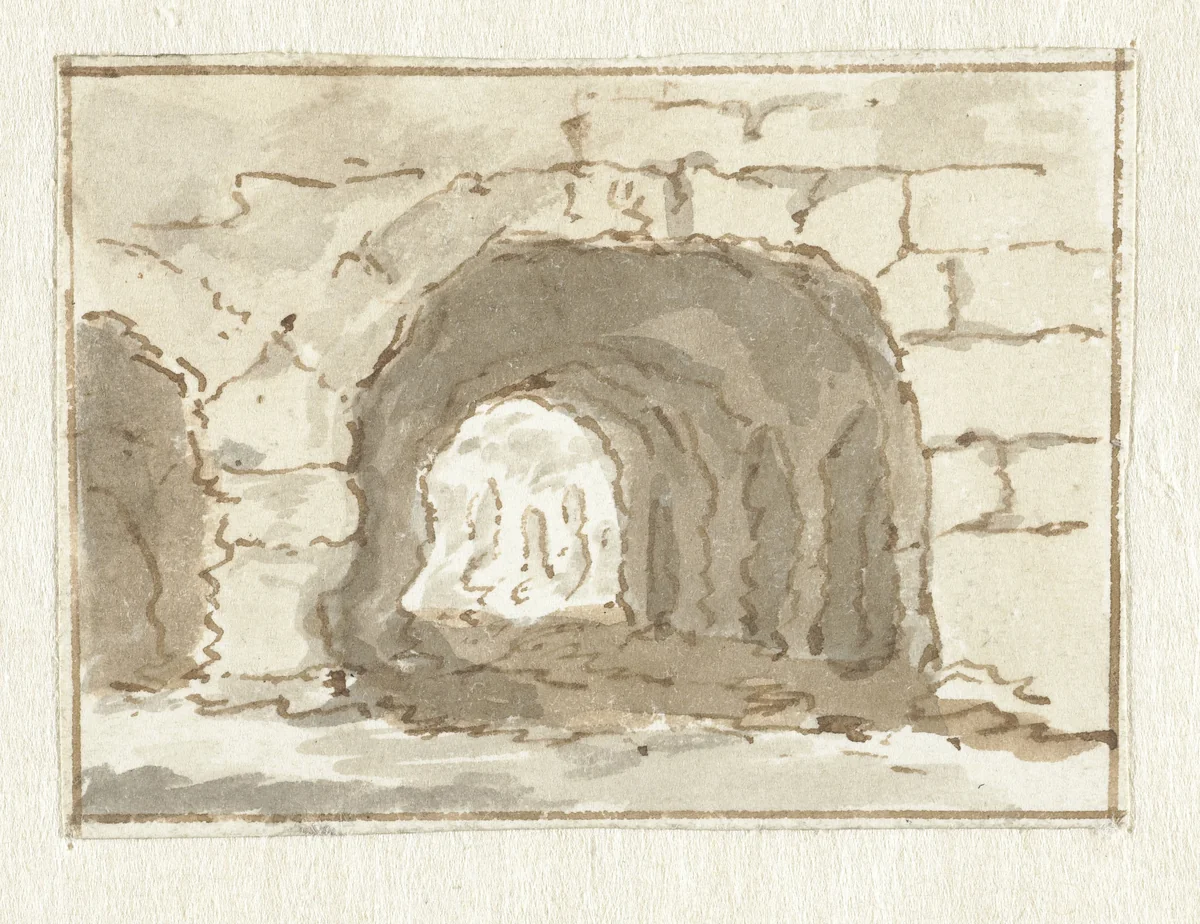 Romeinse muur met boog by Pieter Bartholomeusz. Barbiers, drawing, 1782-1837
