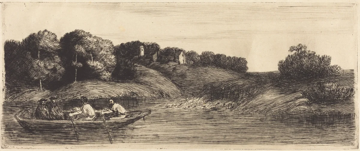Landscape with Boat, 1st plate (Le paysage au bateau) by Alphonse Legros, print, 1837-1911