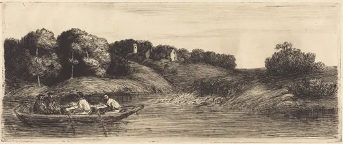 Landscape with Boat, 1st plate (Le paysage au bateau) by Alphonse Legros, print, 1837-1911