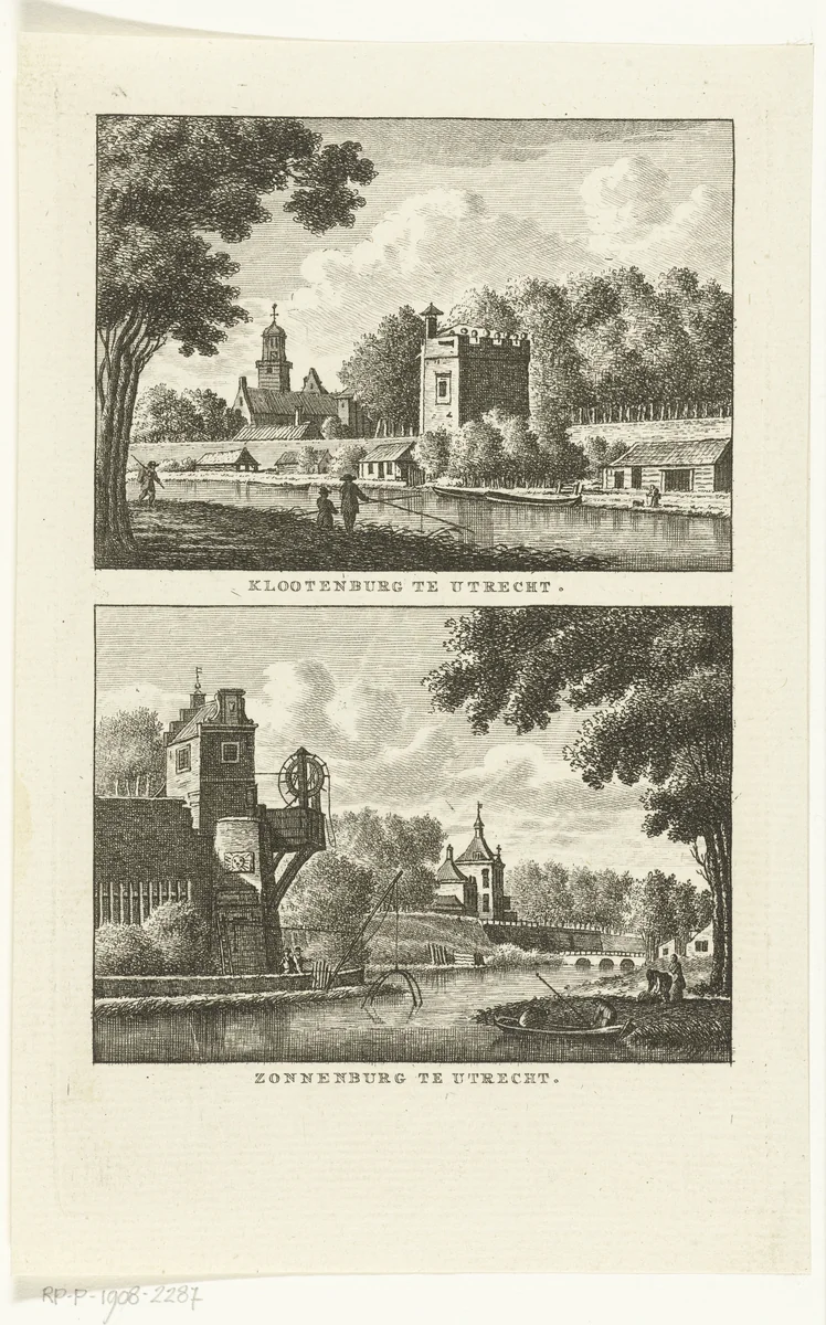 Twee gezichten te Utrecht op de bolwerken Klootenburg en Zonnenburg by Carel Frederik Bendorp, print, 1786-1792