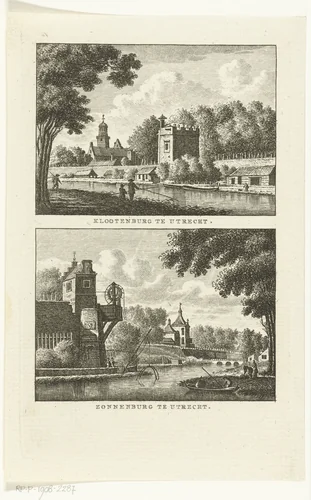 Twee gezichten te Utrecht op de bolwerken Klootenburg en Zonnenburg by Carel Frederik Bendorp, print, 1786-1792