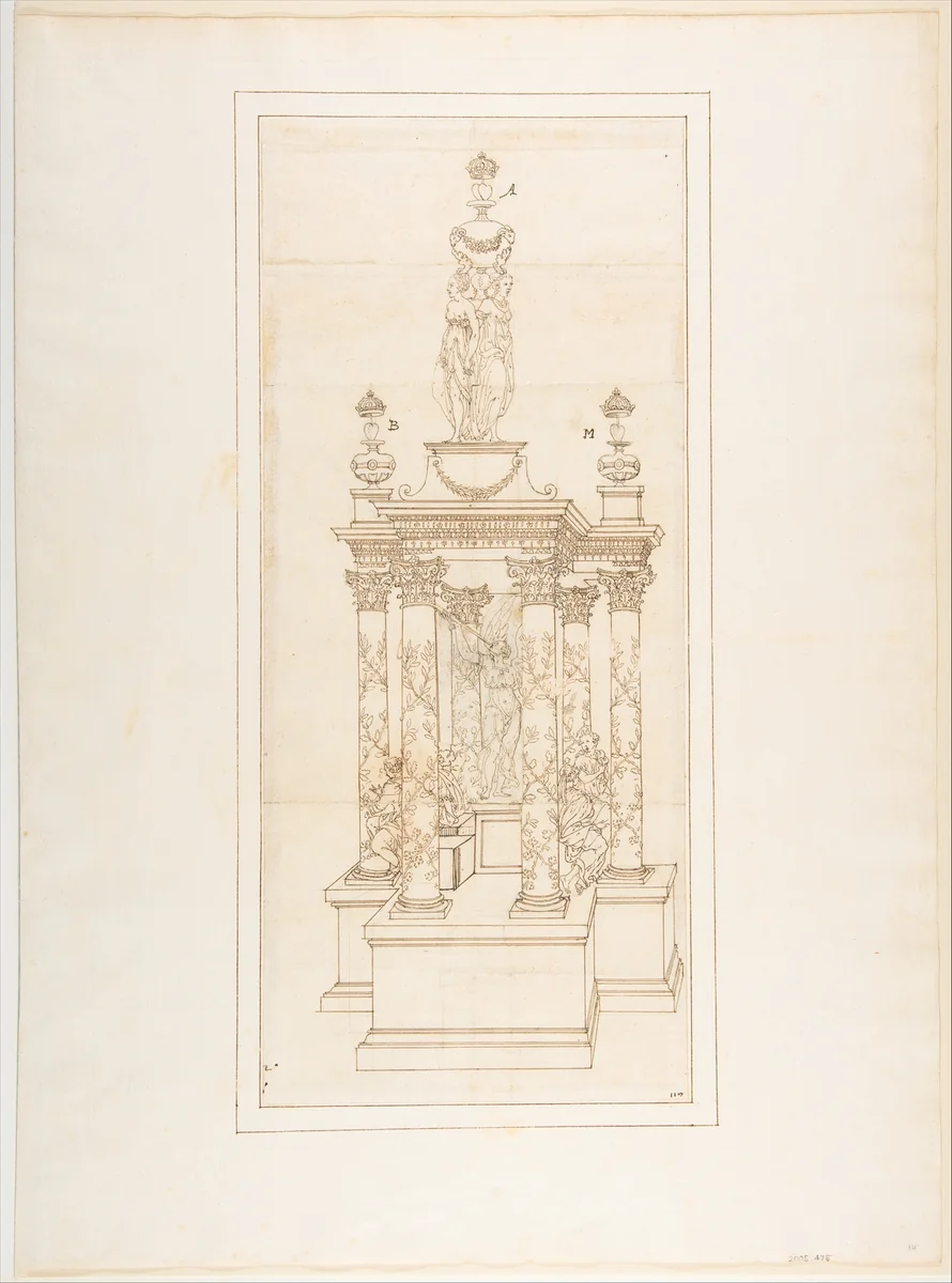 Design for a Double Heart Monument by anonymous, drawing, 1500-1599