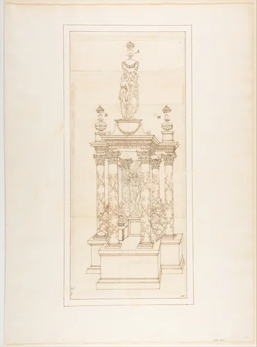 Design for a Double Heart Monument by anonymous, drawing, 1500-1599