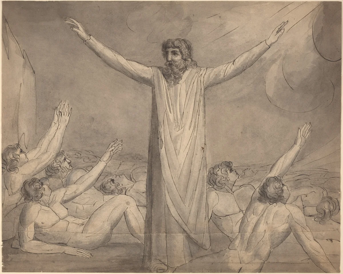 Moses Staying the Plague (?) [recto] by William Blake, drawing, 1780-1785