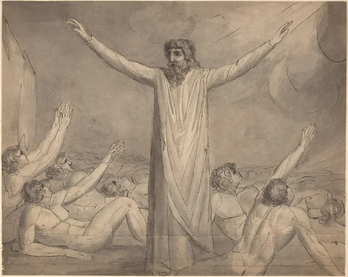 Moses Staying the Plague (?) [recto] by William Blake, drawing, 1780-1785