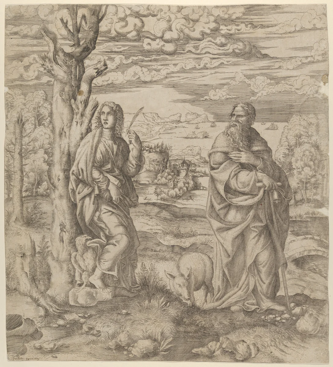 Saint John and Saint Anthony by Master IQV, print, 1537-1550