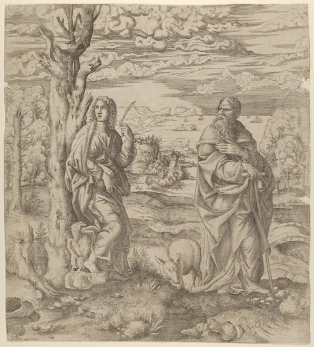 Saint John and Saint Anthony by Master IQV, print, 1537-1550