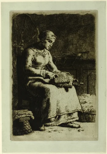 The Wool-Carder by Jean-François Millet, print, 1855-1856