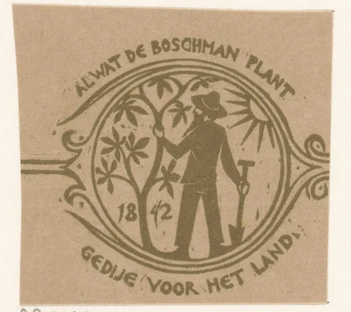 Vignet met een man die een boom plant by Gerrit Willem Dijsselhof, print, 1876-1924