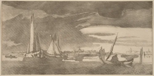 River with Town by Cornelis Ploos van Amstel, print, 1775