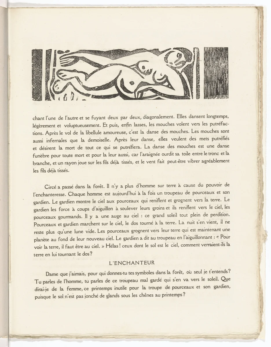 In-text plate (folio 34) from L'Enchanteur pourrissant by André Derain, illustrated book, 1909