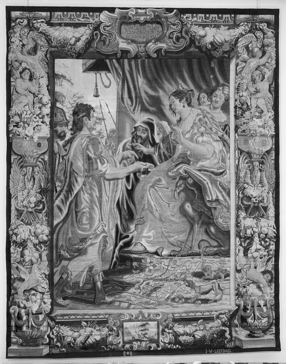 Cleopatra Asked to Pay Tribute to Rome from a set of The Story of Antony and Cleopatra by Justus van Egmont, textile, 1645-1677