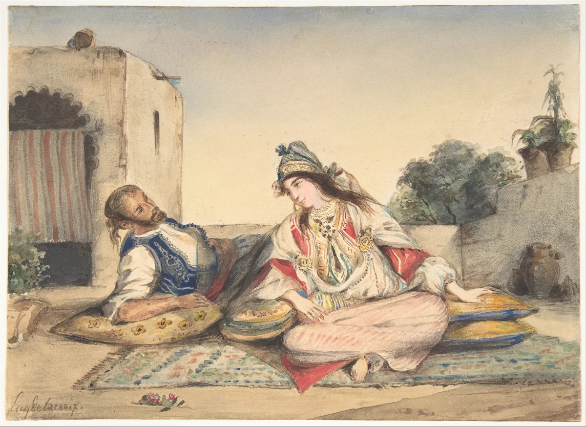 A Moroccan Couple on Their Terrace by Eugène Delacroix, drawing, 1832