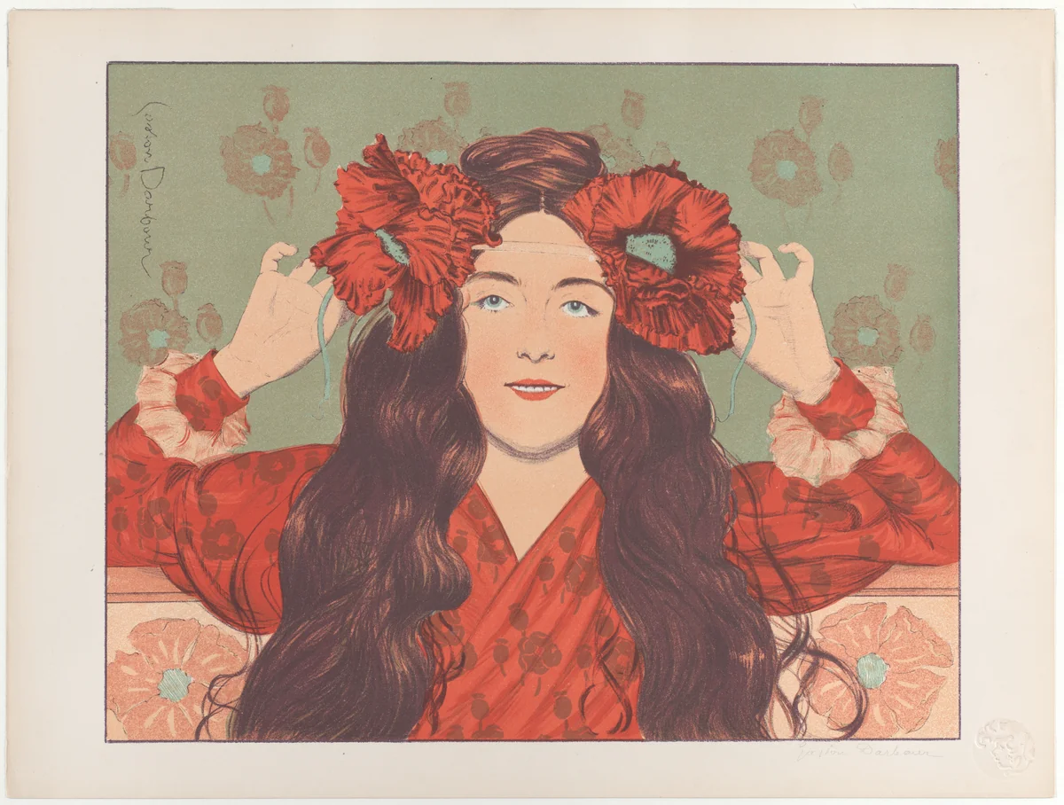Woman with poppies, from "L'Estampe Moderne" by Gaston Darbour, print, 1897-1898