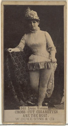 Card Number 340, Irene Verona, from the Actors and Actresses series (N145-3) issued by Duke Sons & Co. to promote Cross Cut Cigarettes by W. Duke, Sons & Co., photograph, 1880-1889