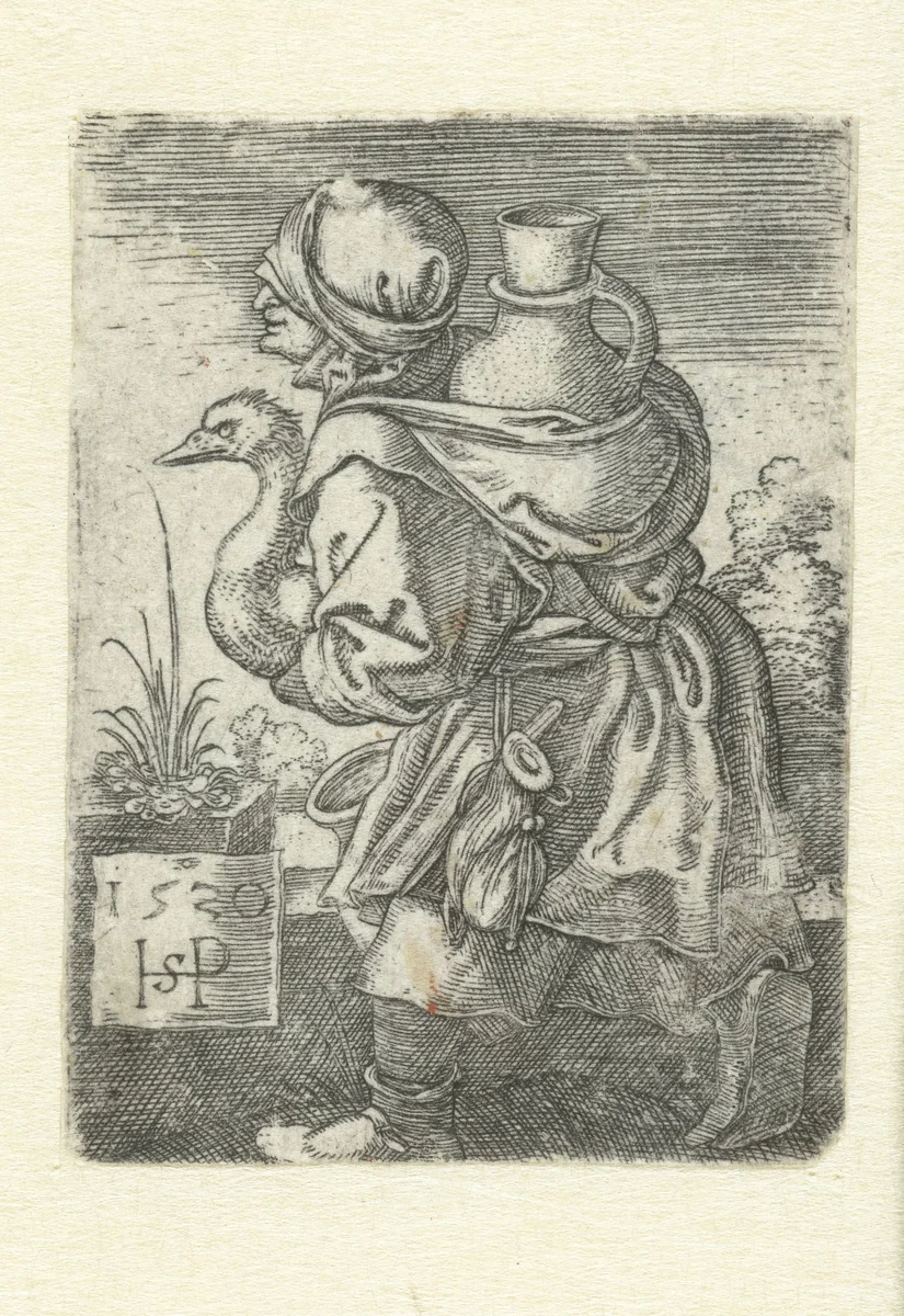 Boerin op weg naar de markt by Unknown, print, 1520