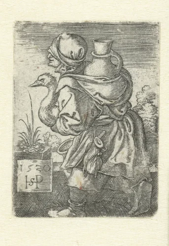 Boerin op weg naar de markt by Unknown, print, 1520